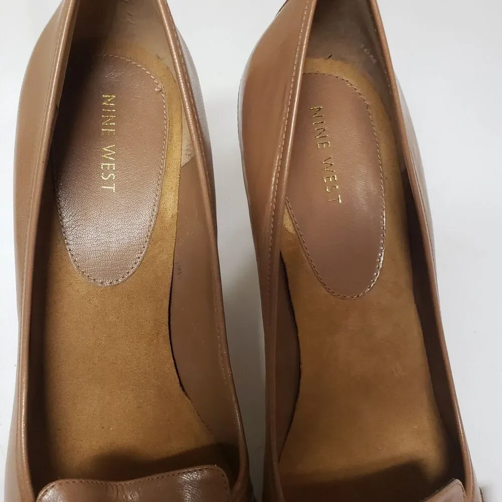 Nine West Penny Loafer Patent Leather Shoes Milk Chocolate Sz 10M PO Excel